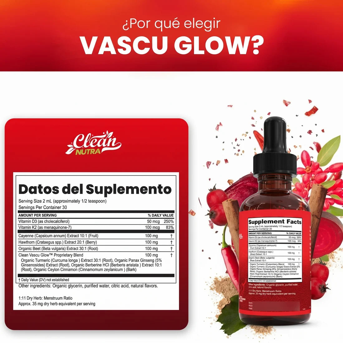 Clean Nutra® VascuGlow Berberina | Controla el Azúcar y Protege tu Corazón